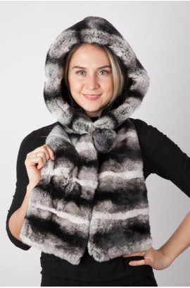 Rex chinchilla fur hood-scarf